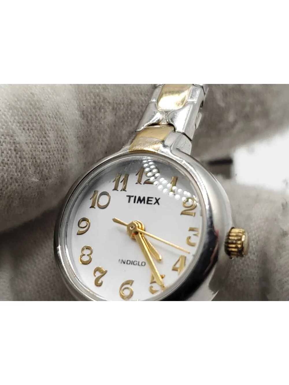 Timex Indiglo Quartz Watch New Battery Silver Tone White Dial Round 19mm